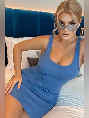 blue ribbed tank mini dress from Fashion Nova